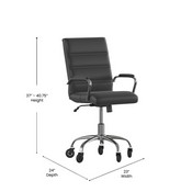 Camilia Mid-Back Black LeatherSoft Executive Swivel Office Chair with Chrome Frame, Arms, and Transparent Roller Wheels, GO-2286M-BK-RLB-GG