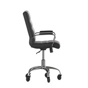 Camilia Mid-Back Black LeatherSoft Executive Swivel Office Chair with Chrome Frame, Arms, and Transparent Roller Wheels, GO-2286M-BK-RLB-GG
