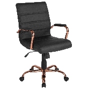 Mid-Back Black LeatherSoft Executive Swivel Office Chair with Rose Gold Frame and Arms, GO-2286M-BK-RSGLD-GG