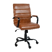 Mid-Back Brown LeatherSoft Executive Swivel Office Chair with Black Frame and Arms, GO-2286M-BR-BK-GG