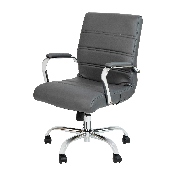 Mid-Back Gray LeatherSoft Executive Swivel Office Chair with Chrome Frame and Arms, GO-2286M-GR-GG