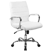 Mid-Back White LeatherSoft Executive Swivel Office Chair with Chrome Base and Arms, GO-2286M-WH-GG