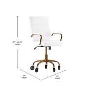 Camilia Mid-Back White LeatherSoft Executive Swivel Office Chair with Gold Frame, Arms, and Transparent Roller Wheels, GO-2286M-WH-GLD-RLB-GG
