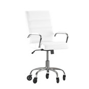 Camilia Mid-Back White LeatherSoft Executive Swivel Office Chair with Chrome Frame, Arms, and Transparent Roller Wheels, GO-2286M-WH-RLB-GG