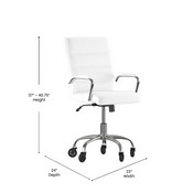 Camilia Mid-Back White LeatherSoft Executive Swivel Office Chair with Chrome Frame, Arms, and Transparent Roller Wheels, GO-2286M-WH-RLB-GG