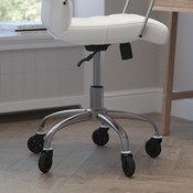 Camilia Mid-Back White LeatherSoft Executive Swivel Office Chair with Chrome Frame, Arms, and Transparent Roller Wheels, GO-2286M-WH-RLB-GG