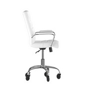Camilia Mid-Back White LeatherSoft Executive Swivel Office Chair with Chrome Frame, Arms, and Transparent Roller Wheels, GO-2286M-WH-RLB-GG