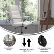Camilia Mid-Back White LeatherSoft Executive Swivel Office Chair with Chrome Frame, Arms, and Transparent Roller Wheels, GO-2286M-WH-RLB-GG