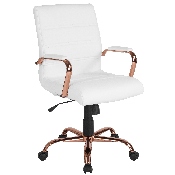 Mid-Back White LeatherSoft Executive Swivel Office Chair with Rose Gold Frame and Arms, GO-2286M-WH-RSGLD-GG