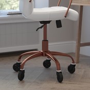 Camilia Mid-Back White LeatherSoft Executive Swivel Office Chair with Rose Gold Frame, Arms, and Transparent Roller Wheels, GO-2286M-WH-RSGLD-RLB-GG