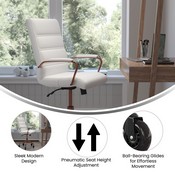 Camilia Mid-Back White LeatherSoft Executive Swivel Office Chair with Rose Gold Frame, Arms, and Transparent Roller Wheels, GO-2286M-WH-RSGLD-RLB-GG