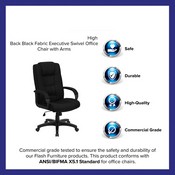 High Back Black Fabric Executive Swivel Office Chair with Arms, GO-5301B-BK-GG