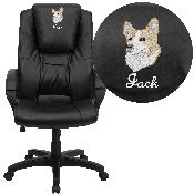 Dreamweaver Personalized Black LeatherSoft Executive Swivel Office Chair with Arms, GO-5301BSPEC-BK-LEA-TXTEMB-GG