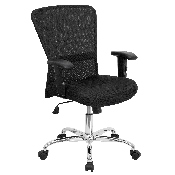 Mid-Back Black Mesh Contemporary Swivel Task Office Chair with Chrome Base and Adjustable Arms, GO-5307B-GG