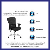 Mid-Back Black Mesh Contemporary Swivel Task Office Chair with Chrome Base and Adjustable Arms, GO-5307B-GG