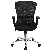 Mid-Back Black Mesh Contemporary Swivel Task Office Chair with Chrome Base and Adjustable Arms, GO-5307B-GG