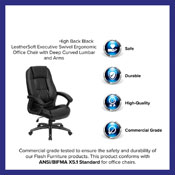 High Back Black LeatherSoft Executive Swivel Ergonomic Office Chair with Deep Curved Lumbar and Arms, GO-7145-BK-GG