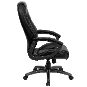 High Back Black LeatherSoft Executive Swivel Ergonomic Office Chair with Deep Curved Lumbar and Arms, GO-7145-BK-GG