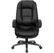 High Back Black LeatherSoft Executive Swivel Ergonomic Office Chair with Deep Curved Lumbar and Arms, GO-7145-BK-GG