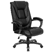 High Back Black LeatherSoft Layered Upholstered Executive Swivel Ergonomic Office Chair with Smoke Metal Base and Arms, GO-7194B-BK-GG