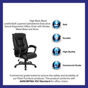 High Back Black LeatherSoft Layered Upholstered Executive Swivel Ergonomic Office Chair with Smoke Metal Base and Arms, GO-7194B-BK-GG