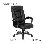 High Back Black LeatherSoft Layered Upholstered Executive Swivel Ergonomic Office Chair with Smoke Metal Base and Arms, GO-7194B-BK-GG