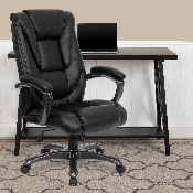 High Back Black LeatherSoft Layered Upholstered Executive Swivel Ergonomic Office Chair with Smoke Metal Base and Arms, GO-7194B-BK-GG