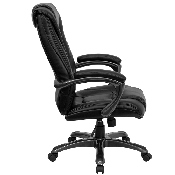 High Back Black LeatherSoft Layered Upholstered Executive Swivel Ergonomic Office Chair with Smoke Metal Base and Arms, GO-7194B-BK-GG