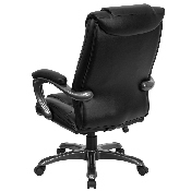 High Back Black LeatherSoft Layered Upholstered Executive Swivel Ergonomic Office Chair with Smoke Metal Base and Arms, GO-7194B-BK-GG