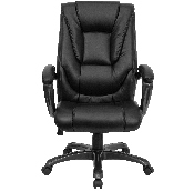 High Back Black LeatherSoft Layered Upholstered Executive Swivel Ergonomic Office Chair with Smoke Metal Base and Arms, GO-7194B-BK-GG