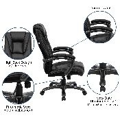 High Back Black LeatherSoft Layered Upholstered Executive Swivel Ergonomic Office Chair with Smoke Metal Base and Arms, GO-7194B-BK-GG