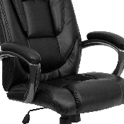 High Back Black LeatherSoft Layered Upholstered Executive Swivel Ergonomic Office Chair with Smoke Metal Base and Arms, GO-7194B-BK-GG