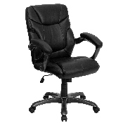 Mid-Back Black LeatherSoft Overstuffed Swivel Task Ergonomic Office Chair with Arms, GO-724M-MID-BK-LEA-GG