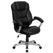High Back Black LeatherSoft Contemporary Executive Swivel Ergonomic Office Chair with Silver Nylon Base and Arms, GO-725-BK-LEA-GG