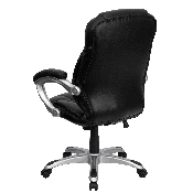 High Back Black LeatherSoft Contemporary Executive Swivel Ergonomic Office Chair with Silver Nylon Base and Arms, GO-725-BK-LEA-GG