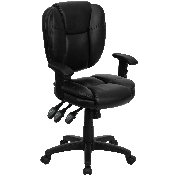 Mid-Back Black LeatherSoft Multifunction Swivel Ergonomic Task Office Chair with Pillow Top Cushioning and Arms, GO-930F-BK-LEA-ARMS-GG