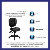 Mid-Back Black LeatherSoft Multifunction Swivel Ergonomic Task Office Chair with Pillow Top Cushioning, GO-930F-BK-LEA-GG