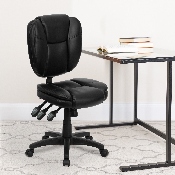 Mid-Back Black LeatherSoft Multifunction Swivel Ergonomic Task Office Chair with Pillow Top Cushioning, GO-930F-BK-LEA-GG