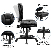 Mid-Back Black LeatherSoft Multifunction Swivel Ergonomic Task Office Chair with Pillow Top Cushioning, GO-930F-BK-LEA-GG