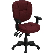 Mid-Back Burgundy Fabric Multifunction Swivel Ergonomic Task Office Chair with Pillow Top Cushioning and Arms, GO-930F-BY-ARMS-GG