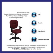 Mid-Back Burgundy Fabric Multifunction Swivel Ergonomic Task Office Chair with Pillow Top Cushioning and Arms, GO-930F-BY-ARMS-GG