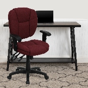 Mid-Back Burgundy Fabric Multifunction Swivel Ergonomic Task Office Chair with Pillow Top Cushioning and Arms, GO-930F-BY-ARMS-GG