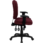 Mid-Back Burgundy Fabric Multifunction Swivel Ergonomic Task Office Chair with Pillow Top Cushioning and Arms, GO-930F-BY-ARMS-GG
