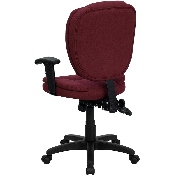 Mid-Back Burgundy Fabric Multifunction Swivel Ergonomic Task Office Chair with Pillow Top Cushioning and Arms, GO-930F-BY-ARMS-GG