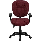 Mid-Back Burgundy Fabric Multifunction Swivel Ergonomic Task Office Chair with Pillow Top Cushioning and Arms, GO-930F-BY-ARMS-GG