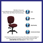Mid-Back Burgundy Fabric Multifunction Swivel Ergonomic Task Office Chair with Pillow Top Cushioning, GO-930F-BY-GG
