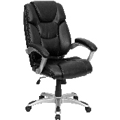 High Back Black LeatherSoft Layered Upholstered Executive Swivel Ergonomic Office Chair with Silver Nylon Base and Arms, GO-931H-BK-GG
