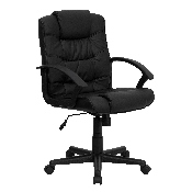 Mid-Back Black LeatherSoft Swivel Task Office Chair with Arms, GO-937M-BK-LEA-GG