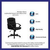 Mid-Back Black LeatherSoft Swivel Task Office Chair with Arms, GO-937M-BK-LEA-GG