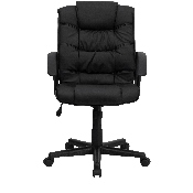 Mid-Back Black LeatherSoft Swivel Task Office Chair with Arms, GO-937M-BK-LEA-GG